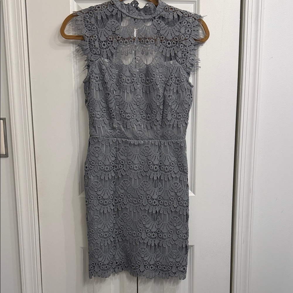Sleeveless Gray Lace Sheath Dress - Elegant Women's Dress